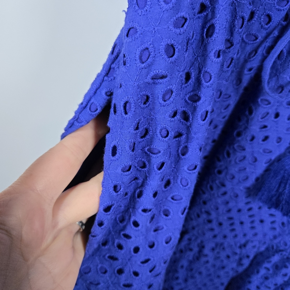 NEW Vince Camuto Blue Eyelet Fit & Flare Cotton Tassle Waist Midi Dress Size 6 - Picture 11 of 14